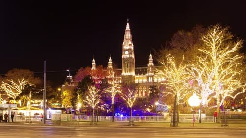 Festive christmas fair time lapse at night in Vienna Austria in winter