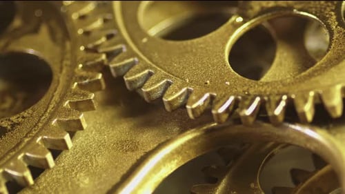 Golden Gears Turning Close Up Mechanism