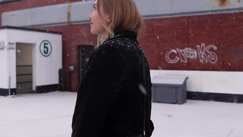 jovencitas Hermosas jovencitas rubias coqueteando mientras caminan por un estacionamiento con una ligera nevada en Ca , Grabaciones de stock Incluyendo: mujer y rubia - Envato