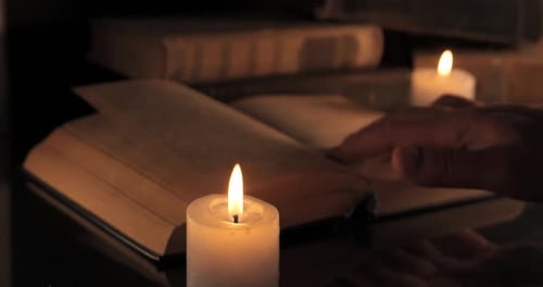Cozy Medieval Study Ambience Reading Old Books by Candlelight