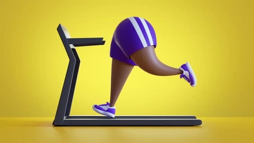 funny 3d cartoon character corpulent legs run on treadmill