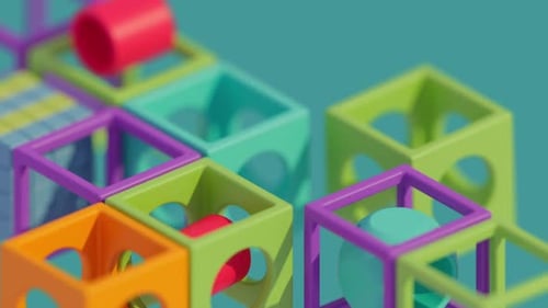 Colorful Dynamic 3D Geometric Blocks Interacting Animation