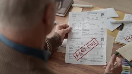 Senior Man Examining Past Due Bill at Home Desk