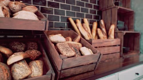 Fresh Bread on Shelves in Bakery