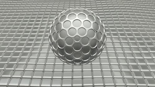 Abstract 3D Metallic Sphere Rotating on Grid Background