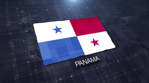 Panama Flag Waving on Digital Grid Background