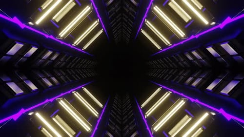 Purple And Yellow Neon Glow Mirrored Squares Tunnel Background Vj Loop In 4K