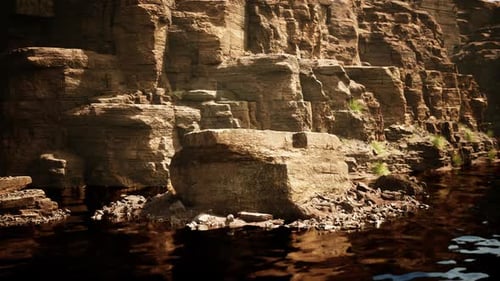 Beautiful Red River and Shores of Colored Sandstone