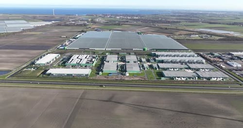 Data center, hyperscales, representing, cloud, digitalization an aerial drone view