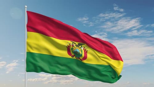 Realistic Bolivia Flag Waving Loop Against Blue Sky