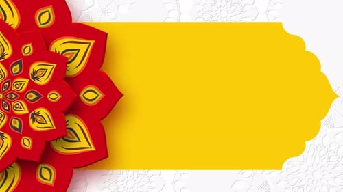 Red Rotating Indian Rangoli with copy space.