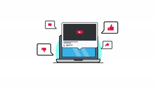 4K-Videoinhalte auf dem Laptop. Animationsvideo zum Konzept für Social Media Content Marketing