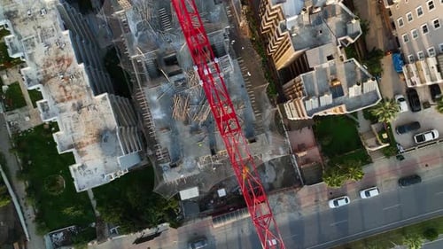 Drone Aerial Top View of Building Workers Working in Construction Site