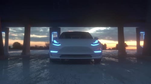 Charge Station for Electric Cars Electric Car at Charging Station