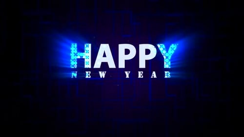 Glowing Blue Happy New Year Digital Text Reveal
