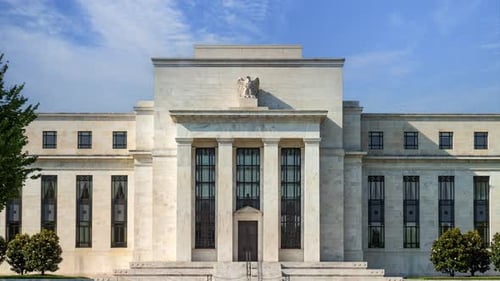 4K time lapse of the Federal reserve building, Washington DC, USA.