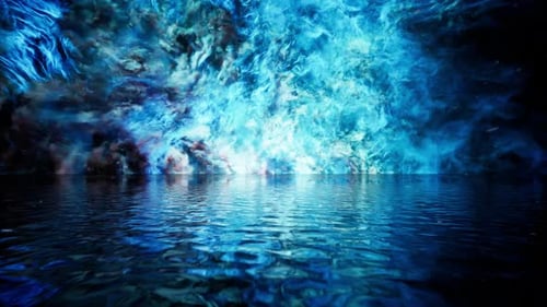Abstract Cosmic Nebula Reflection on Dark Rippling Water Surface