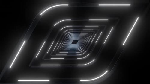 Dynamic neon tunnel moving forward in dark futuristic space