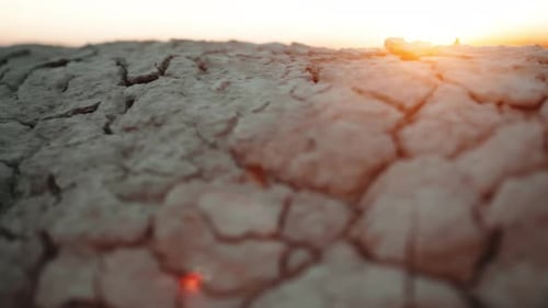 Cracked Earth at Sunrise in Desert Landscape