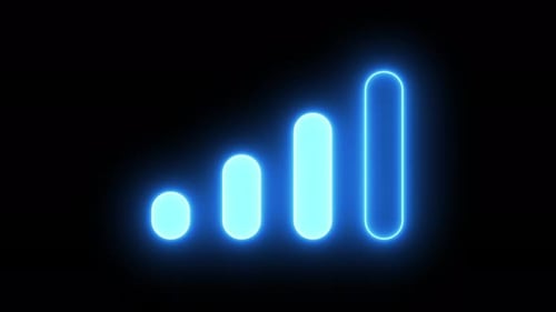 Animated signal strength indicator decreasing from full to empty with a glowing blue neon effect
