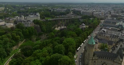Flying a Drone Over the Historical Center of Luxembourg City in Summer