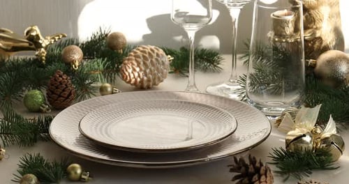Festive Holiday Table Setting for a Christmas Dinner