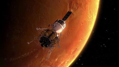 Raumschiff, das den Mars umkreist