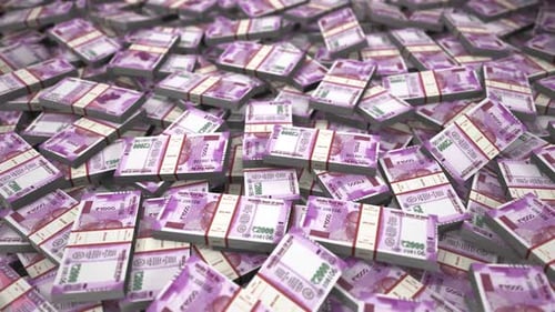 Piles of Indian Rupee 2000 Banknotes Abundance Animation