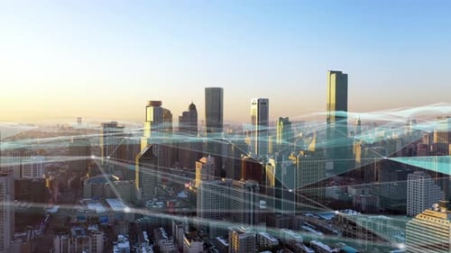 smart Connected city skyline. Futuristic network concept, city Technology.
