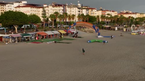 Paragliding Adventure Sport with Parachute Aerial View 4 K Turkey Alanya