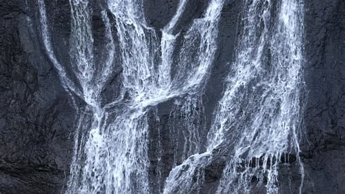 Waterfall Mountain River Flowing Through Stone Boulders Clear Stream Iceland