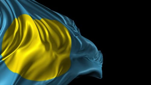 Palau National Flag Waving Loop with Realistic Fabric