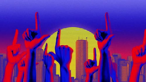 Pointing Up Hands Retro Abstract Background