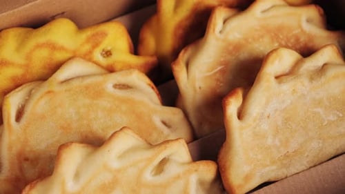 Empanadas in a Box with Various Fillings Concept of Pastries and Pies