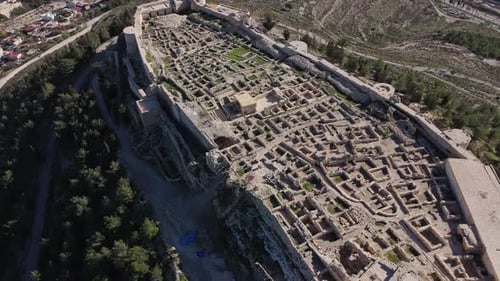 Expansive Aerial Shot of Ancient Fortress Ruins in Turkey
