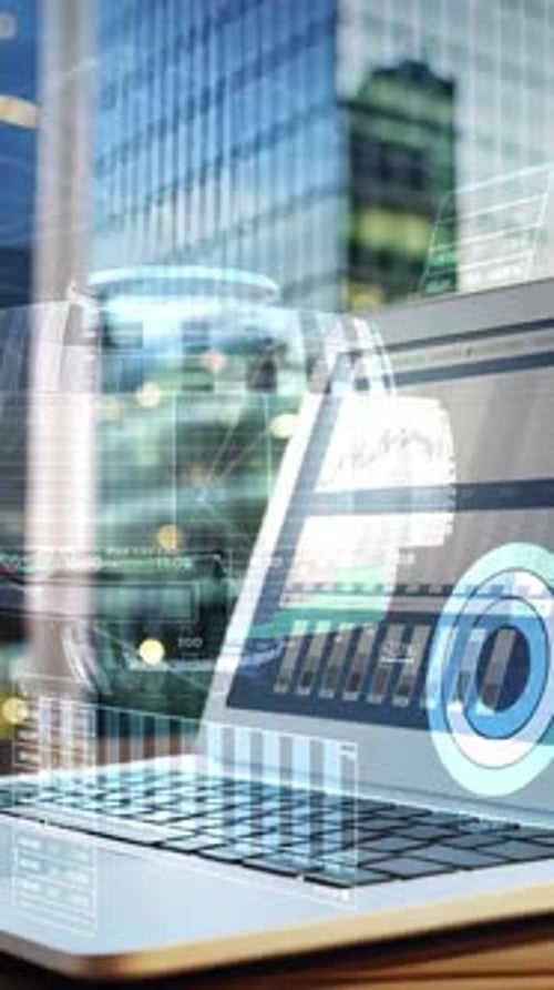 Futuristic Digital Data Display with Corporate Technology Overlays
