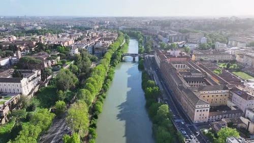 Tiber River At Rome In Lazio Italy.