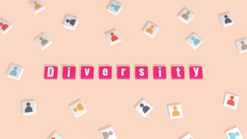 Animated Diversity Text Reveal with Floating People Icons