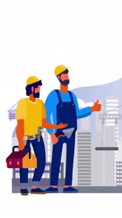 Flat Design Builders Animation with Thumbs Up