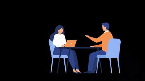 Job Interview. A Candidate For A Position In A Company Is Talking To An HR Manager On Alpha Channel