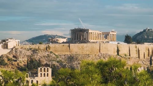 Parthenon Temple in Acropolis of Athens on the Top of Hill Ancient Greek Architecture Popular Summer