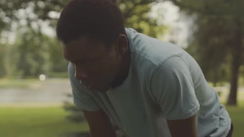 Athletic Black Man Catching Breath after Outdoor Workout