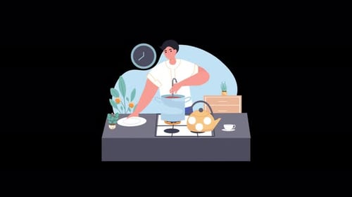 Cocina casera moderna: un hombre que prepara una deliciosa comida en una cocina elegante