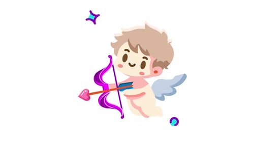 Animated Adorable Cupid with Bow and Arrow: Valentine's Day Illustration