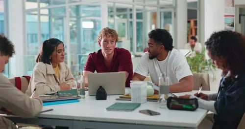 Planning, laptop and discussion for exam, group preparation and studying on campus