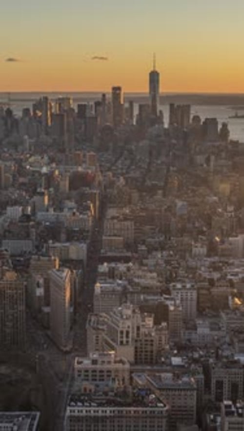 Cityscape of Manhattan New York at Sunset United States of America Aerial View Vertical Video