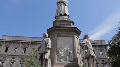 Leonardo da Vinci Monument in Milan, Italy.