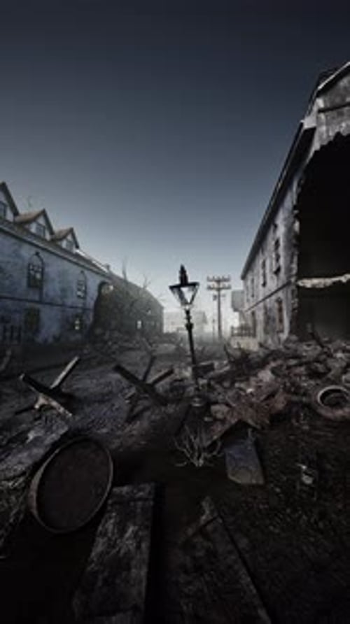 Devastation Street Light Amidst Ruins