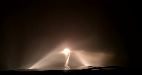 Driving Through Fog On The Asphalt Highway At Night - hyperlapse