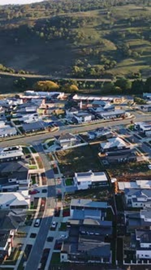 Vertical drone streets brand new houses Whitlam Canberra housing development complete